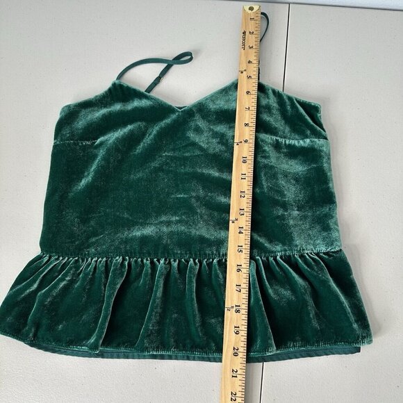 J Crew Velvet Peplum Cami Top Size 0P Green Silk Blend Christmas Holidays - Picture 6 of 9